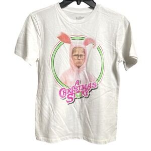 A Christmas Story T-Shirt Pink Bunny Costume Graphic White Tee Youth Size M